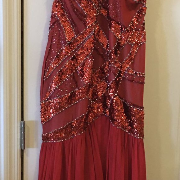 Red Dress With Silver Sequins - Picture 2 of 6